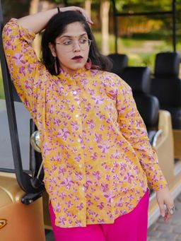 Sassy Sajja - Mustard Hand Block Printed Oversize Shirt