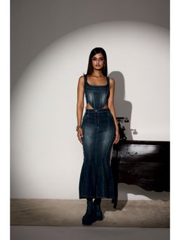 Lea Clothing - Blue Victoria Denim Trumpet Midi Skirt