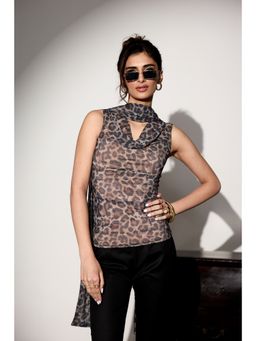 Lea Clothing - Multi-Colour Valencia Leopard Print Top with Scarf