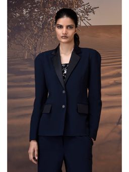 Genes Lecoanet Hemant - Navy Blue Tailored Navy Blazer In Poly Viscose and Satin