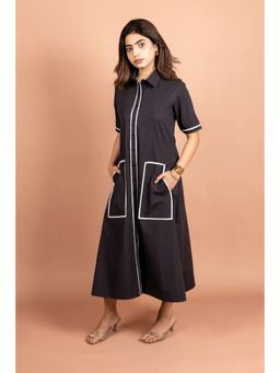 UNIMODA - Blue Midnight Muse Cotton Poplin Dress