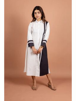 UNIMODA - White Piano Key Elegance Cotton Poplin Dress