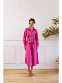 UNIMODA - Hot Pink Cotton Tule Dress with Belt