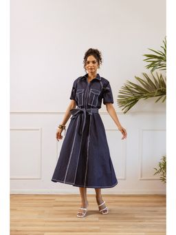 UNIMODA - Blue Denim Grace Midi Dress with Belt
