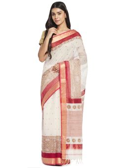 Fabindia - Off White Hand Block Print Cotton Silk Sari