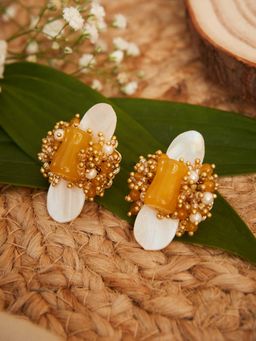 House of D'oro - Mustard and Off White Handmade Earrings