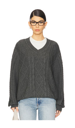 WAO - Cable Knit V-Neck Sweater