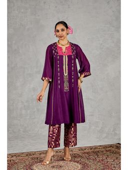 Shivani Bhargava - Purple Long Yoke Embroidery Kurta with Pant