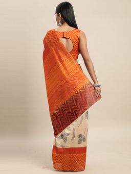 Sareemall - Bhagalpuri Silk Cream Printed Celebrity Saree With Unstitched Blouse