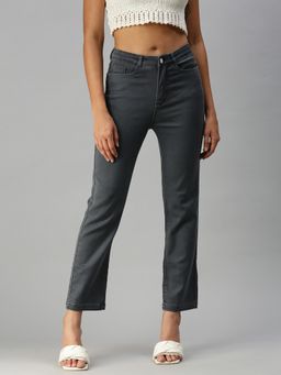 SHOWOFFFF - Women Clean Look Grey Straight Fit Denim Jeans