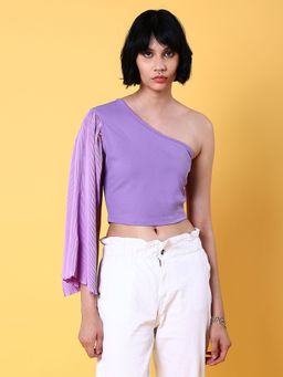 Freehand - Women Purple Fitted Solid One Shoulder Top
