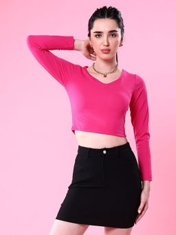 Freehand - Women Pink Fitted Solid Top with Cris Cross Back