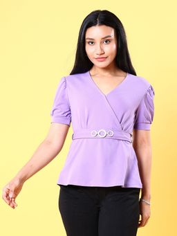 Freehand - Women Purple Solid Peplum Top with Belt