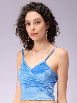 Freehand - Women Blue Fitted Solid Crop Top