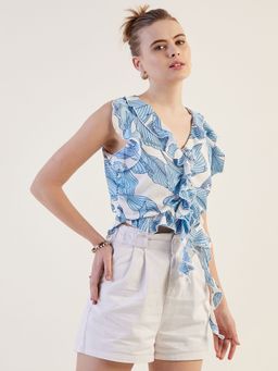 Freehand - Women White Fitted Floral Print Crop Top