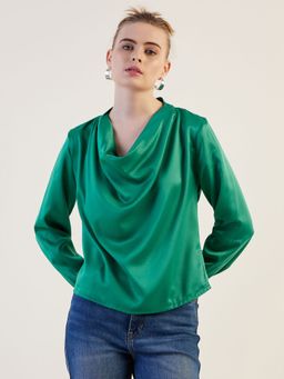 Freehand - Women Green Regular Fit Solid Draped Top