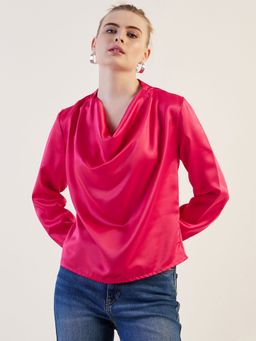Freehand - Women Pink Regular Fit Solid Draped Top