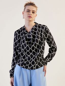 Freehand - Women Black Regular Fit Geometric Print Draped Top