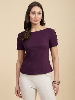 Freehand - Women Purple Fitted Solid Cut Out Top