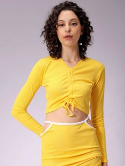 Freehand - Women Yellow Fitted Solid Ruched Crop Top