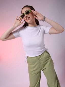 Freehand - Women White Fitted Solid Ruched Top