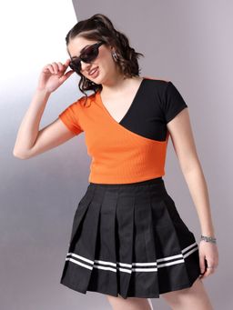 Freehand - Women Multi-Color Fitted Colorblocked V-Neck Top