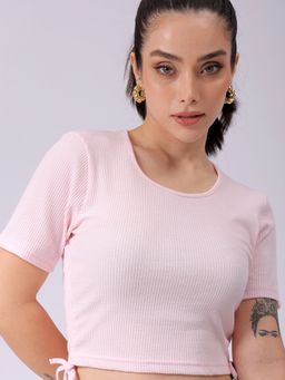 Freehand - Women Pink Fitted Solid Ruched Top