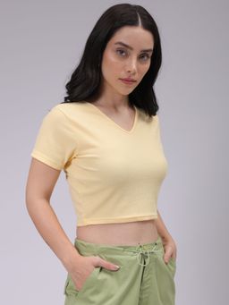 Freehand - Women Yellow Fitted Solid Crop Top