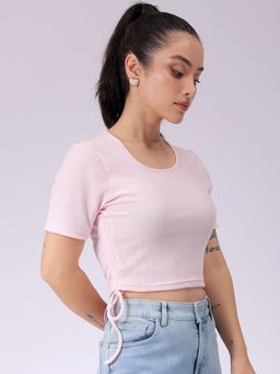 Freehand - Women Pink Fitted Solid Ruched Crop Top