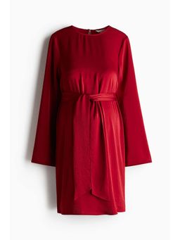 H&M - Women Red MAMA Tie-Belt Satin Dress