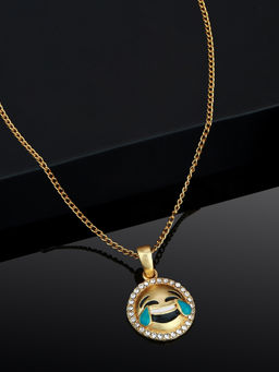 Estele - Gold Plated Face with Tears Of Joy Emoji Designer Pendant for Women
