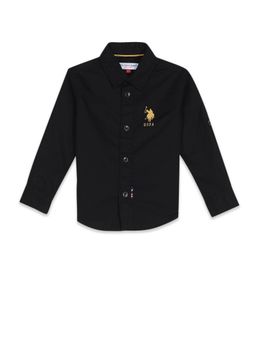 U.S. POLO ASSN. - Boys Black Spread Collar Solid Casual Shirt