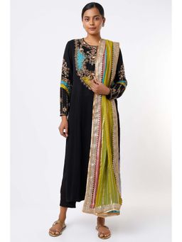 Studio A - Black Embroidered Kurta with Pant and Dupatta (Set of 3)