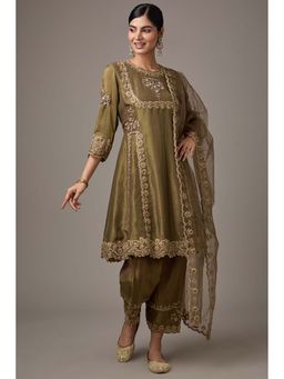 Studio A - Green A-Line Short Anarkali with Salwar and Dupatta (Set of 3)