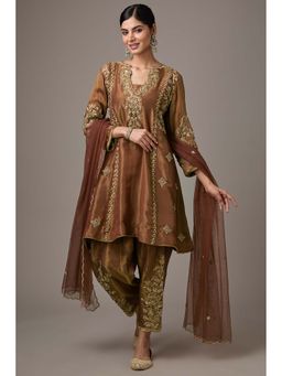 Studio A - Maroon A-Line Short Anarkali with Salwar and Dupatta (Set of 3)