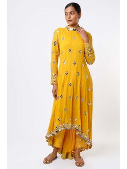 Studio A - Mustard Mirror Work Anarkali with Pant (Set of 2)