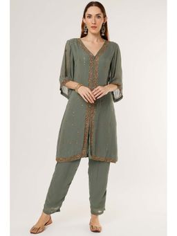 Studio A - Olive Green Embroidered Kurta with Pant (Set of 2)