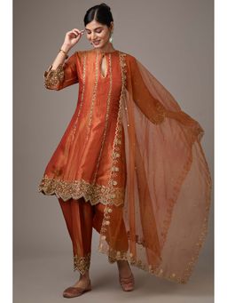Studio A - Rust Hand Embroidered Kurta with Salwar and Dupatta (Set of 3)