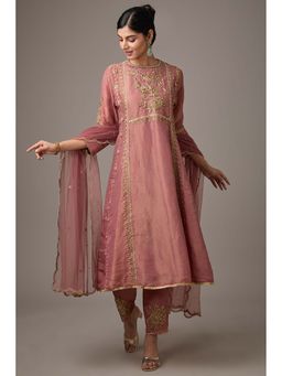 Studio A - Pink Tissue Dori Hand Embroidered Kurta with Pant and Dupatta (Set of 3)