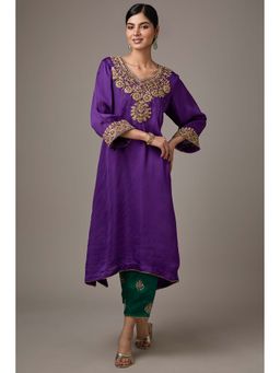 Studio A - Purple Embroidered A-Line Flared Kurta with Salwar (Set of 2)