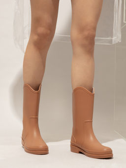 Twenty Dresses by Nykaa Fashion - Tan Solid Mid Calf Length Rain Boots