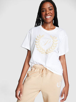 Victoria's Secret - White Oversized Half-Sleeve Campus T-Shirt