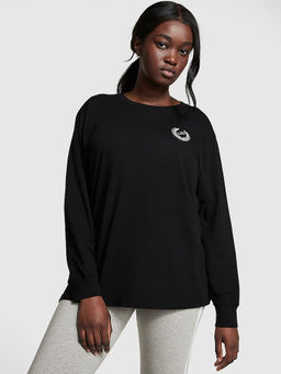 Victoria's Secret - Black Oversized Full-Sleeve Campus T-Shirt