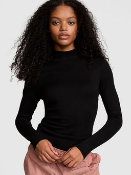 Victoria's Secret - Black Multi Rib High-Neck Full-Sleeve T-Shirt