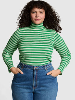 Victoria's Secret - Green Multi Rib High-Neck Full-Sleeve T-Shirt