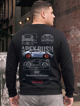 Bewakoof - Men's Jet Black Drift Mode Graphic Printed Plus Size Sweatshirt