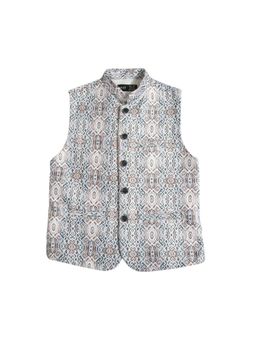 CAVIO - Blue Traditional Sleeveless Printed Nehru Jacket