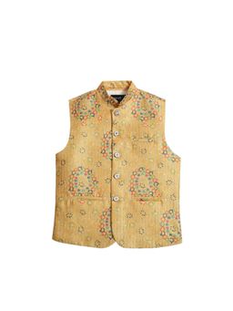CAVIO - Yellow Traditional Sleeveless Printed Nehru Jacket