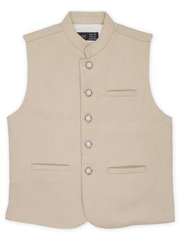 CAVIO - Beige Traditional Sleeveless Plain Nehru Jacket