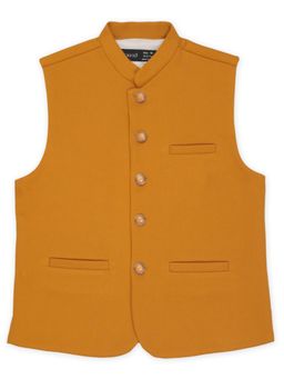 CAVIO - Orange Traditional Sleeveless Plain Nehru Jacket